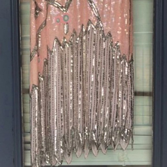 Vtg Howard Hearstfield Luxury Light Pink Silver Hand Beaded Sequin Silk Dress M - Picture 14 of 17
